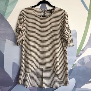 BCBG 100% silk high low striped blouse